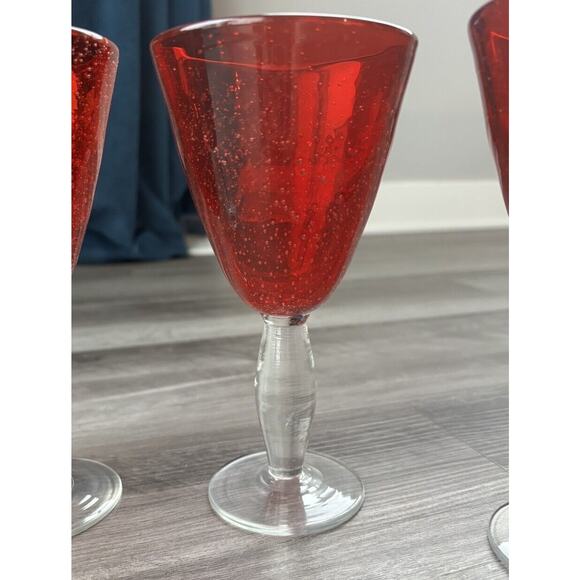 Demdaco Chocolate Berries Red Water Goblets Handblown Glass Set Of 4 - Picture 7 of 8
